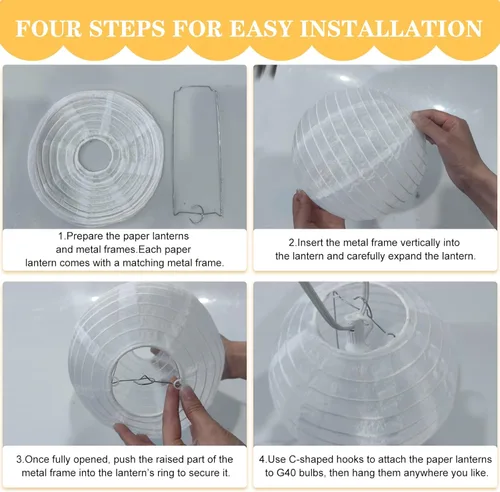 Vista 7 de Guirnalda de luces blancas de 25 pies, 10 faroles colgantes de nailon con bombillas LED G40, linternas de boda conectables impermeables, faroles