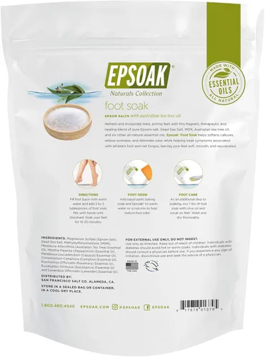 Vista 4 de Aceite de árbol de té para pies con sal de Epsom Epsoak – Bolsa de valor de 2 libras – Fabricado en los Estados Unidos