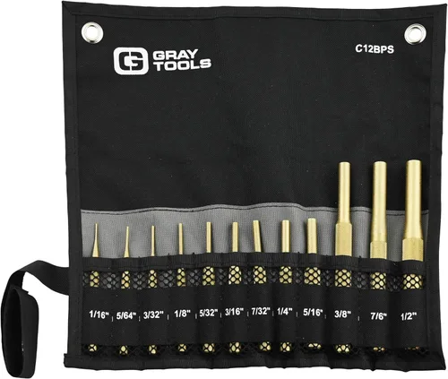 Vista 3 de Juego de punzones de latón de 12 piezas con bolsa de almacenamiento, fabricado en Estados Unidos