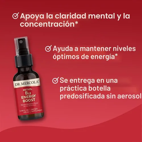 Vista 3 de Dr. Mercola Metil B12 Energy Boost, BlackBerry, 0.98 fl oz (39 porciones)
