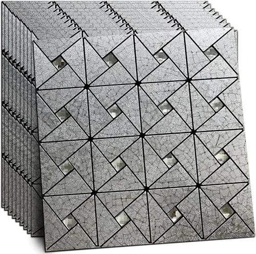 Vista 7 de XUANINY Azulejo autoadhesivo de 10 hojas para salpicaduras, molino de viento y vidrio, azulejos de mosaico de aluminio de metal para decoración