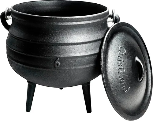 Vista 4 de Cuisiland Olla de caldero Potjie de hierro fundido de 14 cuartos con tapa y 3 patas, olla pre-sazonada estilo sudafricano para cocinar al aire