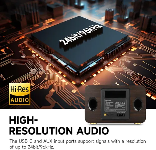 Vista 3 de Edifier Altavoces inalámbricos de mesa D32 de 60 W RMS, audio de alta resolución Bluetooth 5.3 compatible con LDAC, portátil retro de madera Negro