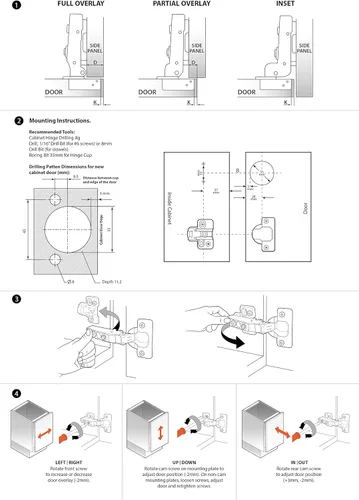 Vista 6 de DecoBasics Bisagras de gabinete de cierre suave de media superposición para armarios de cocina (2 piezas) Bisagra de puerta de gabinete oculta sin
