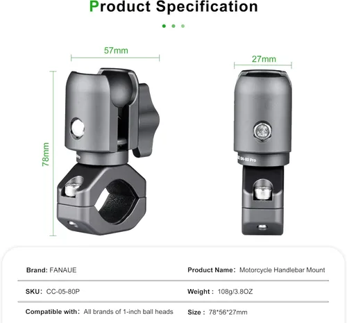 Vista 7 de FANAUE Brazo de enchufe único con abrazadera de manillar base de perno en U compatible con soportes RAM, cabezal de bola de 1 pulgada y soporte