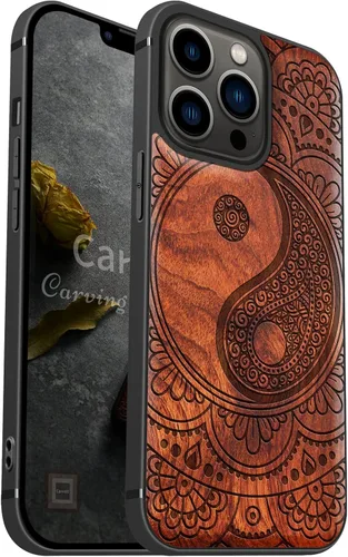 Vista 18 de Carveit Funda magnética de madera para iPhone 13 [madera natural y TPU suave negro] Funda protectora de madera única y elegante a prueba de golpes
