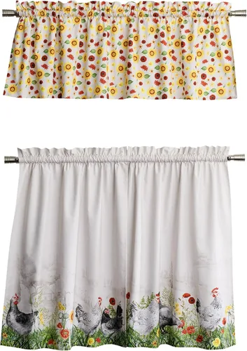 Vista 16 de Juego de cortinas de cocina Maison d' Hermine para ventanas 100% algodón Juego de cortinas y cenefas de cocina para el hogar [2 niveles