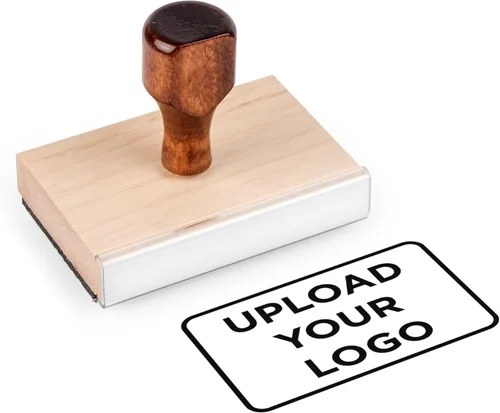 Vista 15 de Sello de mano de goma personalizado, mango de madera con logotipo personalizado, múltiples opciones de tamaño disponibles Sube tu propio logotipo