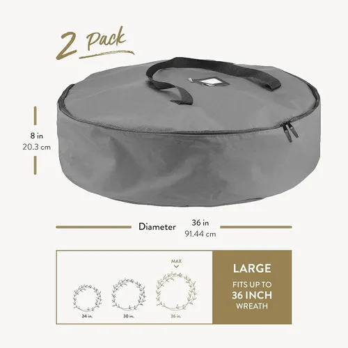 Vista 7 de Paquete de 2 bolsas de almacenamiento para corona de Navidad, 91 cm - Coronas artificiales, asas duraderas, doble cremallera y ranura para tarjetas