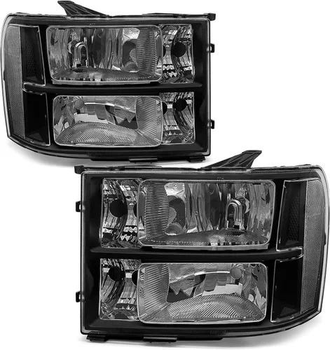Vista 9 de 2007-2014 Conjunto de faros para 07-13 GMC Sierra 1500, 07-14 GMC Sierra 2500/3500 Faro delantero de carcasa cromada de reemplazo
