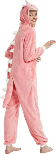 Vista 5 de Disfraz de dinosaurio para adultos, disfraz de animal T-rex para mujer, pijama unisex para Halloween