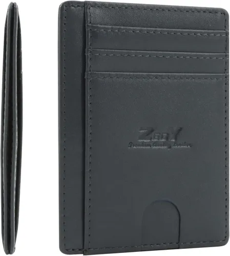 ZEGY Cartera delgada minimalista para tarjetas de crédito, billetera de piel de fibra de carbono de primera calidad, cartera para tarjetas para