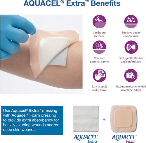 Vista 4 de ConvaTec AQUACEL - Apósito absorbente de hidrofibra extra de 2 x 2 pulgadas para heridas moderadas a altamente exudantes, fibras de fortalecimiento