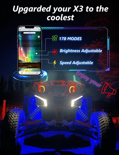 Vista 3 de Chelhead Luces LED X3 de colmillos RGB, control remoto por aplicación RGB, luz de giro, luz de persecución de color frontal compatible con Can Am