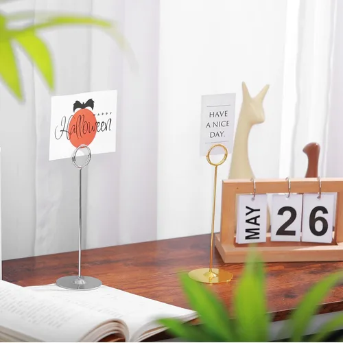 Vista 5 de Urban Deco 16 tarjeteros de mesa de 8 pulgadas de acero plateado para fotos, letreros de comida, notas de notas, bodas, restaurantes, cumpleaños.
