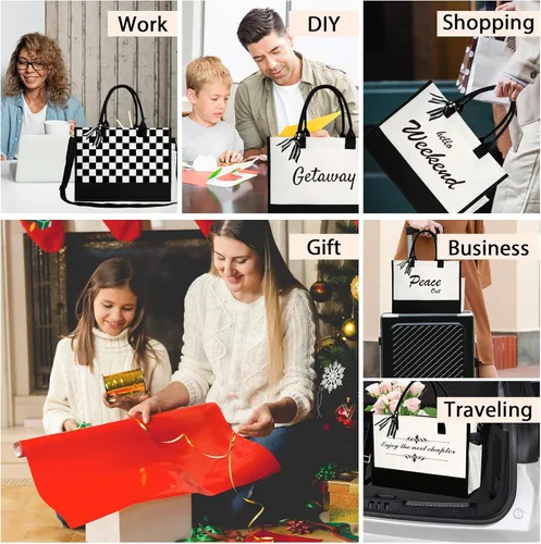 Vista 6 de Phrase Canvas Beach Bag,Zipper and Slide Pockets,Stylish Canvas Bag Shoulder Strap and Bottom Support, Office Handbag