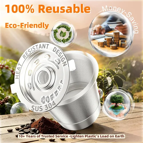 Vista 6 de 1 Pack Reusable K Cups Coffee Pods for Keurig 1.0: Stainless Steel Refillable K Cups - Reusable Coffee Filters for Coffee Machine, SUS 304