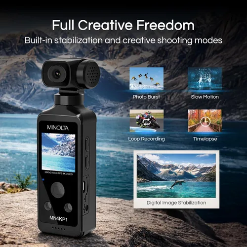 Vista 3 de Minolta MN4KP1 4K Ultra HD - Videocámara de bolsillo habilitada para Wi-Fi