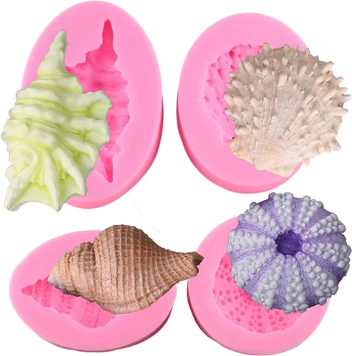 Mujiang Molde de silicona de concha de mar, moldes de fondant, cupcake, pastel, decoración, conjunto de herramientas