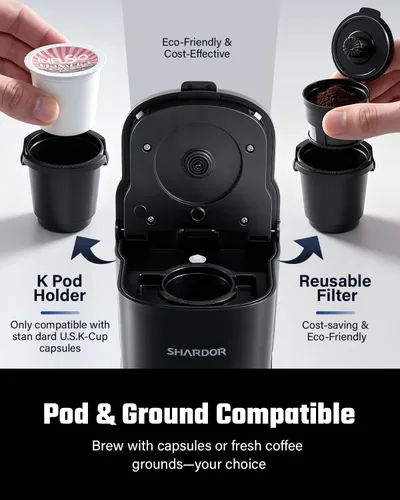 Vista 3 de SHARDOR Mini cafetera de una sola porción para cápsulas K-Cup y molidos