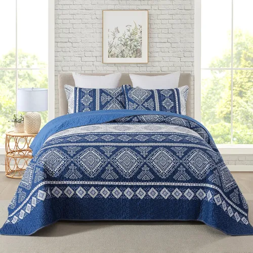 Vista 22 de Travan Juego de Edredón de 3 Piezas Colcha Acolchada Ligera Juego de Cubrecama Reversible con Estampado Floral Juego de Ropa de Cama Acolchada