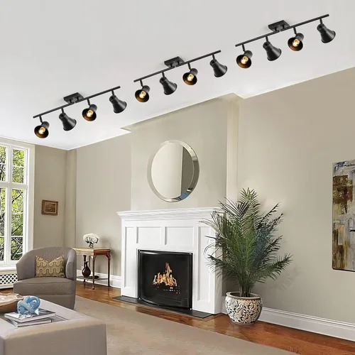 Vista 6 de YILYNN Moderno kit de iluminación de pista de 4 luces, proyector de techo direccional negro con cabezal de luz giratorio, iluminación de pista