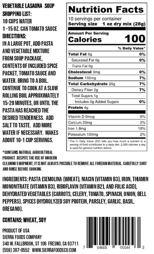 Vista 3 de Sierra Soups Sopa de lasaña de verduras, bolsa de 10 onzas (juego de 6)