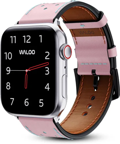 Vista 12 de WALOO Correa de repuesto de cuero genuino transpirable compatible con tu Apple Watch Series 8/7/6/5/4/3/2/1/SE, se adapta a tamaños de 1.496 in