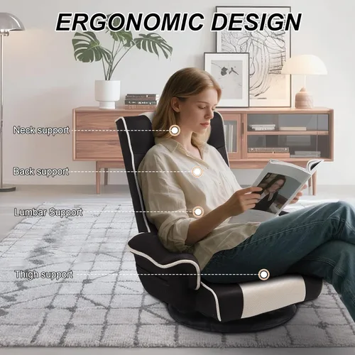 Vista 5 de Sillas giratorias de suelo para adultos, silla de juegos de suelo con brazos extra anchos, soporte de espalda de 14 ángulos, ajustable, cómodo, tela