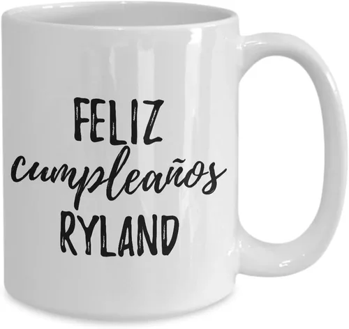 Vista 2 de Feliz Cumpleanos Ryland Mug Spanish Happy Birthday Personalized Name Gift Coffee Tea Cup Large 15 Oz