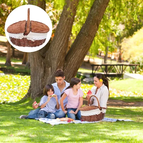 Vista 9 de FOMIYES Cestas de mimbre de mimbre para pícnic, cesta de almacenamiento de sauce, cesta de picnic con asa y tapas dobles para picnic, camping, al