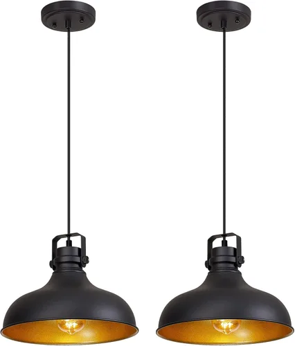 Vista 24 de Luces colgantes negras de granja de 16 pulgadas, iluminación colgante mate para isla de cocina, industrial de altura ajustable, vintage, cúpula