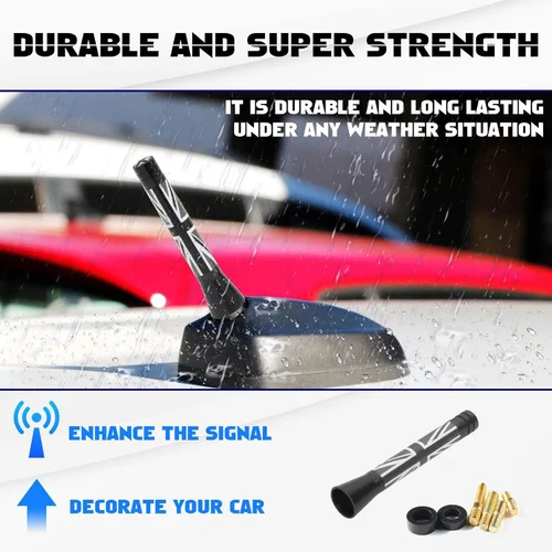 Vista 3 de x xotic tech Antena corta para automóvil con bandera de Union Jack compatible con Mini Cooper todos los modelos de 3 pulgadas (negro/gris)