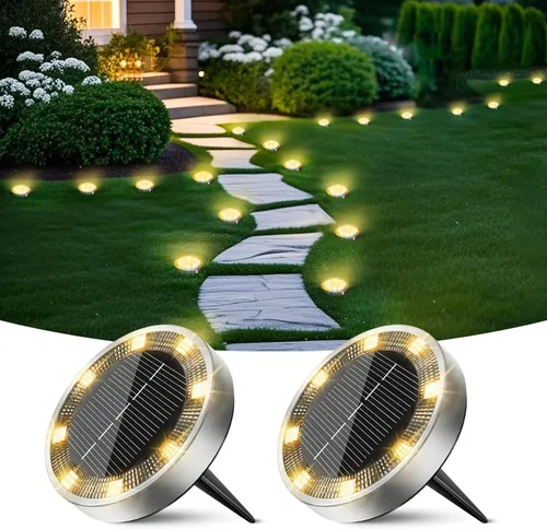 Vista 17 de Peasur Luces solares de suelo para exteriores, paquete de 2 luces planas de disco con energía solar, IP68 impermeable, antioxidante, iluminación