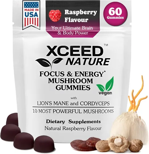 Lions Mane & Cordyceps - Gomitas de hongos, suplemento 10 en 1, para concentración, energía, estado de ánimo, memoria y claridad, 60 unidades