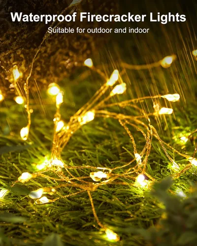 Vista 3 de Guirnalda de luces a pilas - Paquete de 4 guirnaldas parpadeantes impermeables con cable plateado de 5 pies y 60 LED, para coronas, bodas, Blanco
