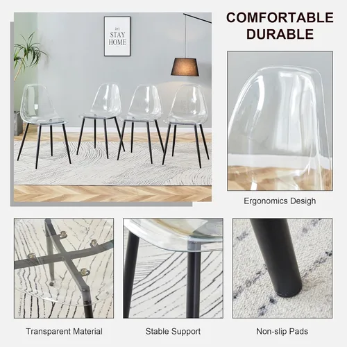 Vista 6 de Sillas de comedor, juego de 4 sillas de comedor transparentes, sillas de cocina modernas con asiento transparente, sillas laterales de acrílico