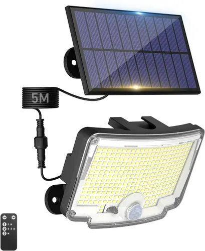 Luces solares de movimiento para exteriores, [314 LEDs/3 modos] Luces solares divididas para exteriores con control remoto, impermeable IP65, del