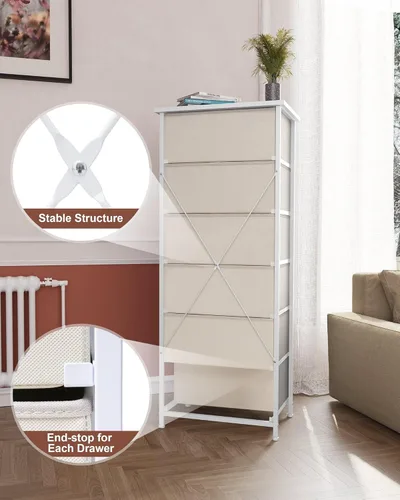 Vista 8 de Crestlive Products Cajonera alta para armario, torre de almacenamiento vertical - Estructura de acero resistente, parte superior de madera, cajones