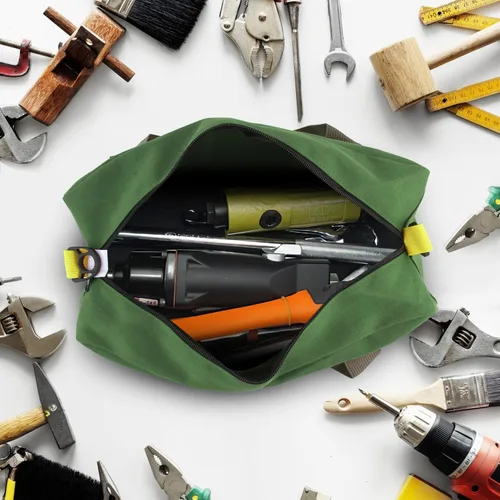 Vista 3 de Bolsa de herramientas pequeña de 12 pulgadas, bolsa de almacenamiento de herramientas de lona, gran capacidad, multiusos, con cremallera, bolsa
