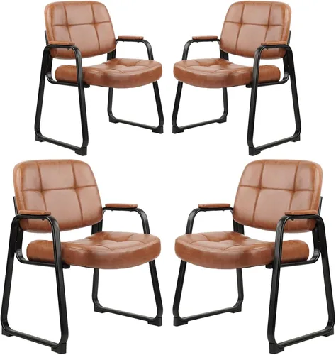 Vista 41 de CLATINA Silla de cuero para oficina, sala de espera, con base de trineo, silla de recepción sin ruedas con reposabrazos y soporte de madera, sillón