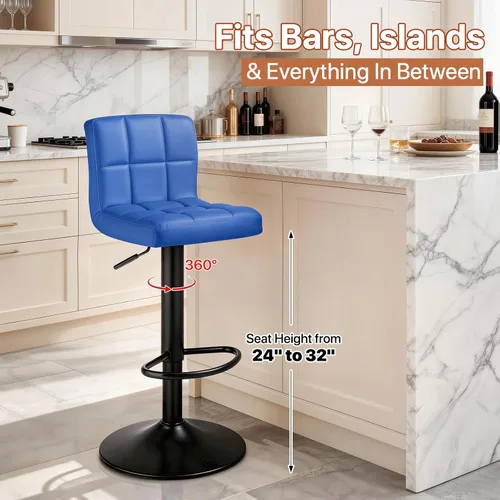 Vista 25 de Magshion Juego de 2 taburetes de bar, modernos taburetes de bar giratorios de piel sintética con espalda, sillas de bar cuadradas ajustables sin