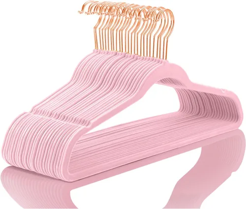 Vista 17 de MIZGI Perchas de Terciopelo Premium (Paquete de 50) Resistentes - Perchas de Fieltro Antideslizantes - Percha de Traje de Terciopelo Marfil