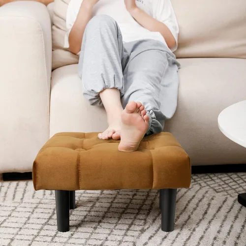 Vista 68 de HOUCHICS Taburete acolchado de piel, pequeño reposapiés otomano con patas de madera, moderno reposo rectangular para sala de estar, sofá, escritorio