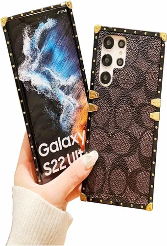 Vista 8 de Funda de cuero de lujo para Samsung Galaxy S22 Ultra con correa para pulsera, anticaídas, funda protectora de diseñador compatible con Samsung S22