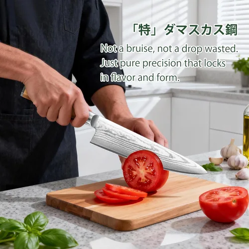 Vista 6 de Cuchillo de chef de Damasco, cuchillo de chef japonés de Damasco de 8 pulgadas con acero de alto carbono VG10, cuchillo de cocina profesional
