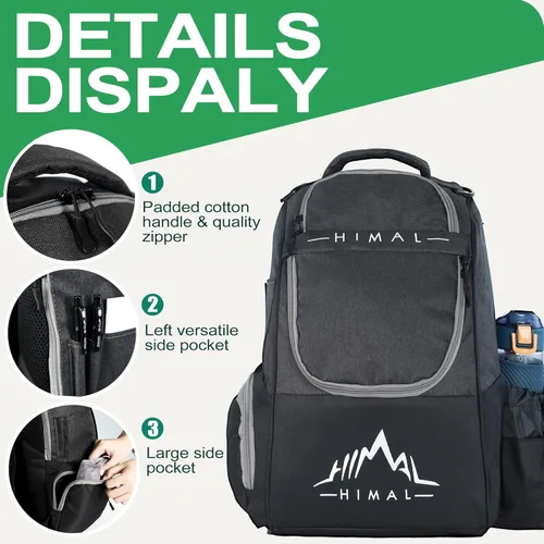 Vista 2 de HIMAL HIMAL Disc Golf Bag Holds 22+ Discs, Durable Disc Golf Backpack with Large Capacity, and Multiple Storage Pockets