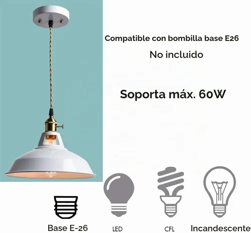 Vista 6 de CLAXY Luces Colgantes Industriales Blancas de Metal Estilo Granero con Interruptor E26, Lámpara de Techo Colgante para Cocina, Loft, Bar, Vestíbulo