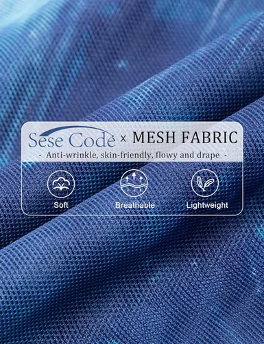Vista 4 de SeSe Code - Blusa de malla para mujer, con volantes y manga 34, holgada y elástica