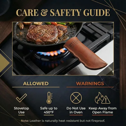 Vista 6 de Hecho en Georgia - Cubierta de mango de hierro fundido - Funda de cuero resistente al calor extra gruesa para sartenes y ollas de hierro fundido